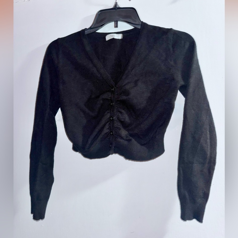 Active Usa Black Ruched Button-Front Sweater Card… - image 1